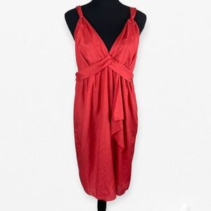 Banana Republic bright scarlet Red empire waist sleeveless v-neck dress 12